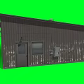 Dark Metal Industrial Building With Multiple Roll Up Doors On Green Screen Background
