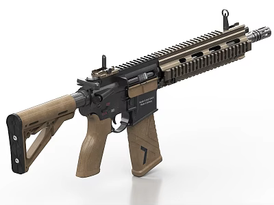 Tactical Modern Rifle With Brown Grip Black Receiver Number 7 Marking And Picatinny Rail 3d model