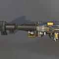 Futuristic Metallic Weapon With Detailed Complex Mechanical Components And Orange Accents