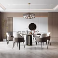 Modern Restaurant Interior With Round Dining Table Pendant Light And Wooden Wall Decor 3d model