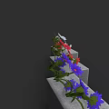 Colorful Flowers Red White Purple Blooms Growing On Concrete Steps With Green Stems