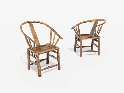 Two Rattan Leisure Chairs With Wooden Frame And Simple Minimalist Design 3d model