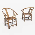 Two Rattan Leisure Chairs With Wooden Frame And Simple Minimalist Design
