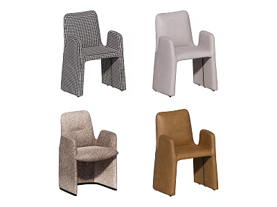 Modern Minimalist Armchairs In Plaid Light Gray Beige And Brown Fabric 3d model