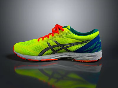 Bright Yellow ASICS Running Shoes With Orange Laces And Blue Accents For Sports 3d model