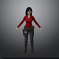 Woman In Red Shirt Gray Pants And Brown Boots With Tool Belt