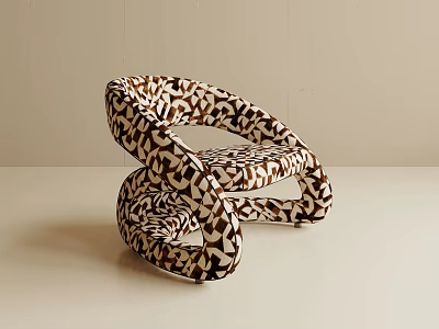 Unique Spiral Design Leisure Chair With Brown White Geometric Fabric Upholstery 3d model