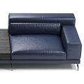 Modern Blue Leather Sofa Set With Wooden Center Table And Seating 3d model