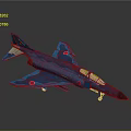 Blue Fighter Jet Model With Red Markings On Gray Reflective Background 3d model