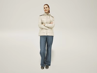 Woman In Light Jacket And Blue Pants Standing With Crossed Arms 3d model