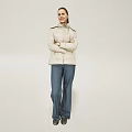 Woman In Light Jacket And Blue Pants Standing With Crossed Arms