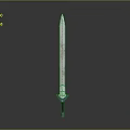Metallic Decorative Sword With Intricate Patterns And Blue Hilt Design
