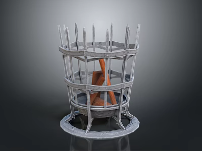 Indoor Plant In Decorative Metal Cage With Spiked Top And Orange Stems 3d model