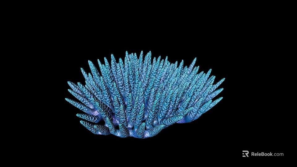 Vibrant Blue Aquatic Animal Coral Colony With Spiky Tentacles On Black Background 3d model 