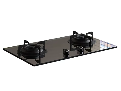 Black Glass Gas Cooktop With Two Burners And Control Knobs For Kitchen Use 3d model