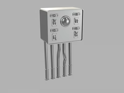 Mechanical Industrial Equipment Component With Square Body Circular Button Multiple Interfaces And Metal Pins 3d model