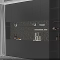 Modern Gray Sideboard With Built-in Design LED Lighting Decorative Bowls Coffee Machine And Wine Rack