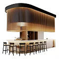 Modern Bar Interior Design With Curved Wooden Slat Ceiling And High Stools