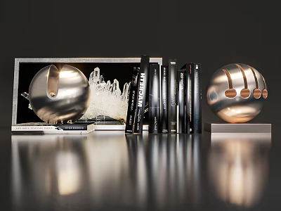 Minimalist Modern Decorative Ornament Set With Metallic Spheres Books And Shiny Base For Home Decoration 3d model