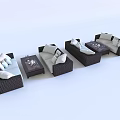 Modern Wicker Sofa and Coffee Table Set With Dark Frame Light Cushions and Matching Tables 3d model
