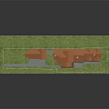 Log Building With Orange Roofs Connected Structure Green Grass And Gray Ground Area