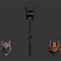 Sci Fi Character And Creature Helmets With Long Weapon Game Gear Collection