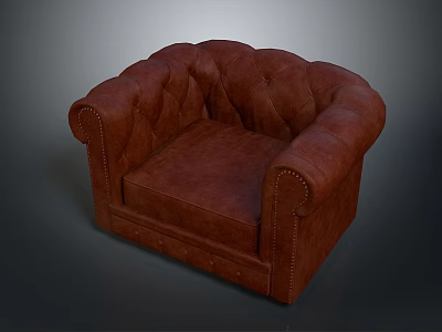 Classic Brown Leather Armchair With Tufted Buttons And Stitched Edges 3d model