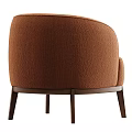 Brown Upholstered Single Sofa with Curved Backrest Armrest and Wooden Legs