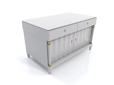 Elegant Modern TV Stand With White Finish Gold Accents And Drawers 3d model