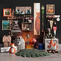 Stuffed Animal Toys With Teddy Bear Fox Plush Nature Posters Adventure Sign And Wooden Crate