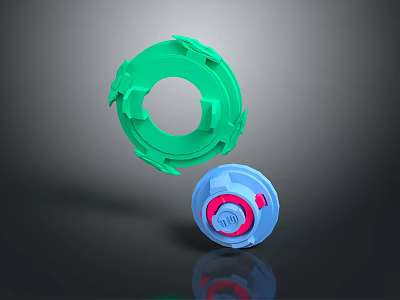 Spinning Battle Top Weapon In Green And Blue Red With Rotating Combat Design Features 3d model