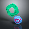 Spinning Battle Top Weapon In Green And Blue Red With Rotating Combat Design Features