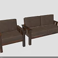 Brown Single Armchair And Two Seater Sofa Furniture With Wooden Frame And Fabric Cushions