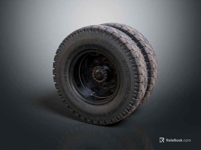Pair of Off Road Tires with Deep Tread Pattern and Black Rims on Gray Background 3d model 