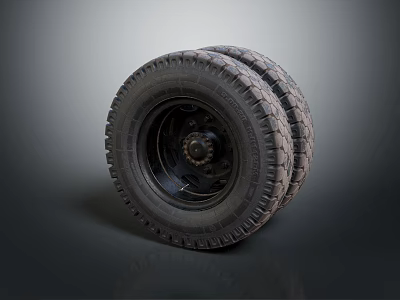 Pair of Off Road Tires with Deep Tread Pattern and Black Rims on Gray Background 3d model
