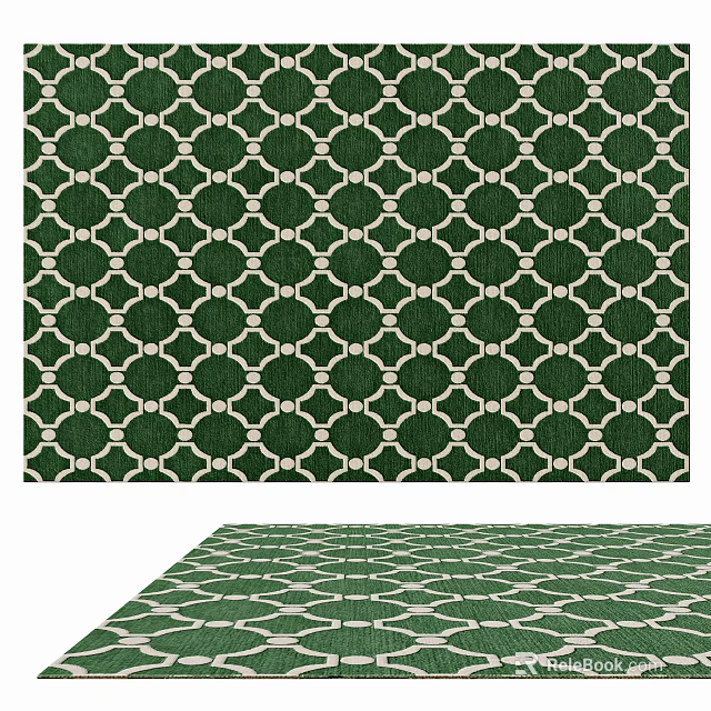 Green Square Rug With White Geometric Circular Pattern Woven Decorative Texture Design 3d model