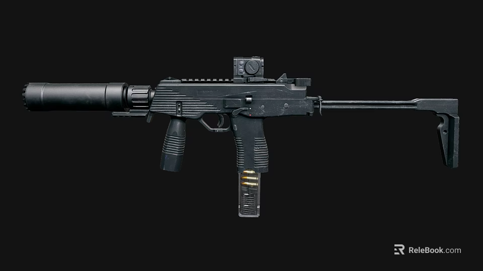 Black Tactical Rifle with Scope Magazine and Modern Accessory Details 3d model