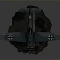 Vintage Dark Green Fighter Aircraft 3D Model With Rock Base And Propeller