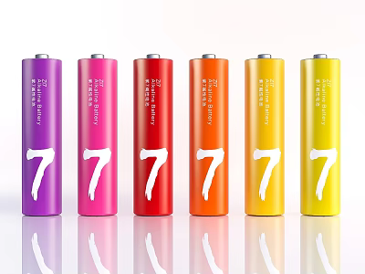 Colorful AAA 7 Batteries Display In A Row For Digital Use 3d model