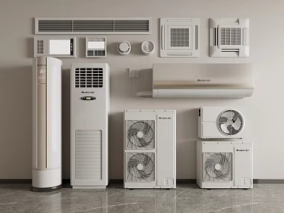 Different Types of Air Conditioners and Fans Including Wall Mounted Floor Standing Window Type Exhaust 3d model