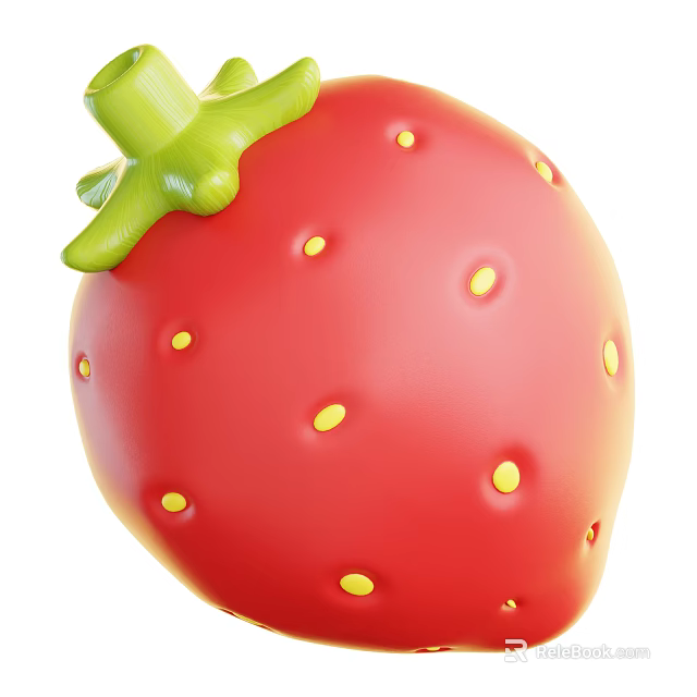 Juicy Fresh Strawberry With Vibrant Red Skin Yellow Seeds And Green Leaves 3d model 