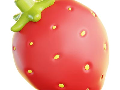 Juicy Fresh Strawberry With Vibrant Red Skin Yellow Seeds And Green Leaves 3d model