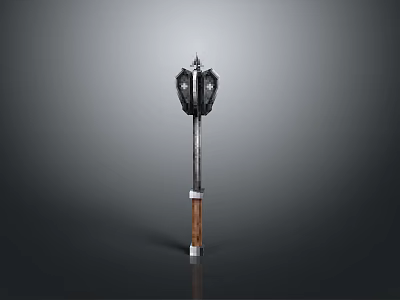 Fantasy War Hammer With Ornate Polished Metal Head And Wooden Handle Design 3d model