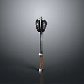 Fantasy War Hammer With Ornate Polished Metal Head And Wooden Handle Design