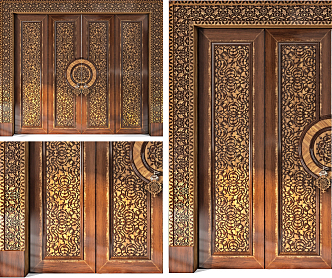 European style double door luxury solid wood double door 3d model