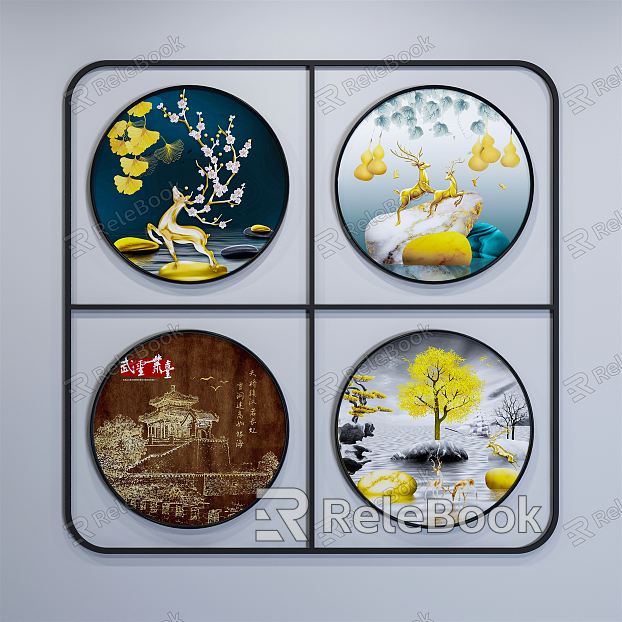 New Chinese Style Round Frame Painting Round Painting model