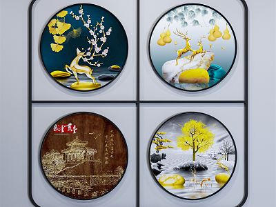 New Chinese Style Round Frame Painting Round Painting model