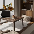 Cozy Bay Window Nook With Wooden Table Laptop Coffee Mug Sunflowers And Fur Rug