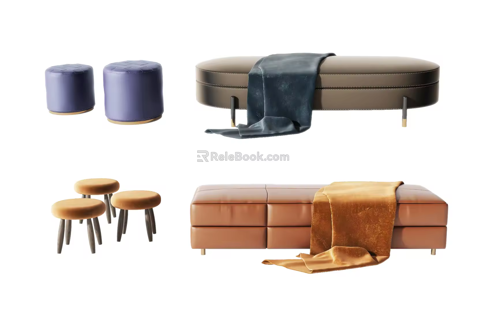 Modern sofa stool sofa stool combination 3d model