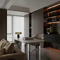 Modern Office Desk With Table Lamp Books Chair Dark Cabinets And Blinds